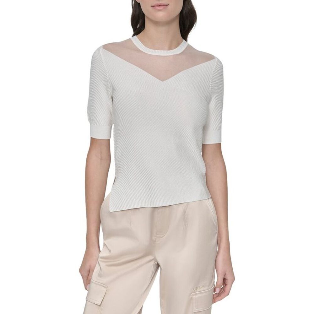 Dkny Womens  Sheer Neck Top